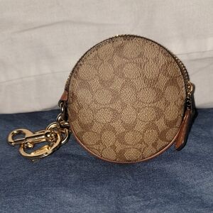 Coach Round Brown Coin Purse with Gold Accents